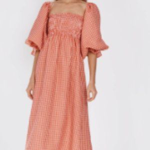 Sleeper Atlanta Dress-  Linen Midi Red Gingham